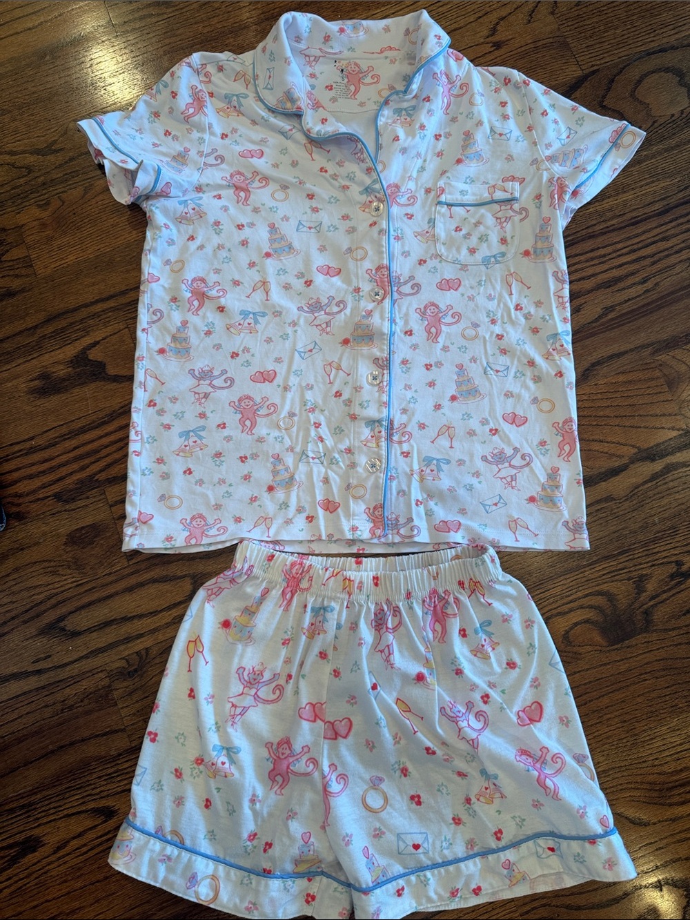 S/XSRoller Rabbit White & Pink Wedding Pajama Polo Set with Faux shorts…top Real